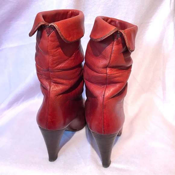Joan and David deep red Italian leather boots mid calf length pointed toe - Picture 5 of 9